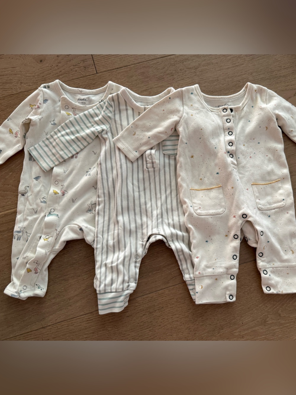 3x Assorted Unisex Pehr Sleeper Pajamas Sz 0-3